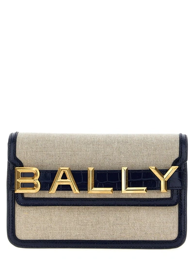 Bally Logo Leather Canvas Crossbody Bag In Blue
