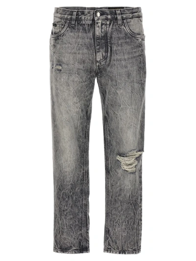 Dolce & Gabbana Logo Plaque Jeans In Gris