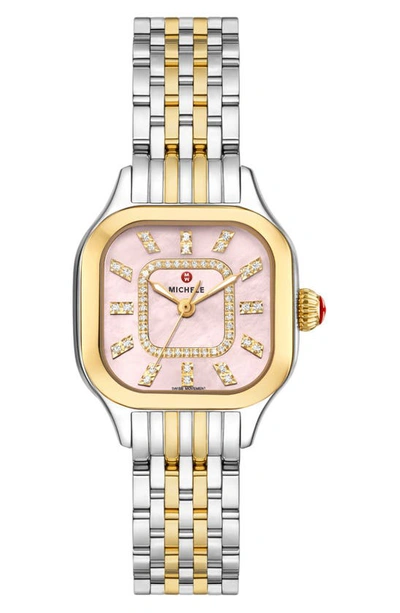 Michele Meggie Diamond Dial And Mother-of-pearl Watch, Peony In Silver/gold/rose Gold