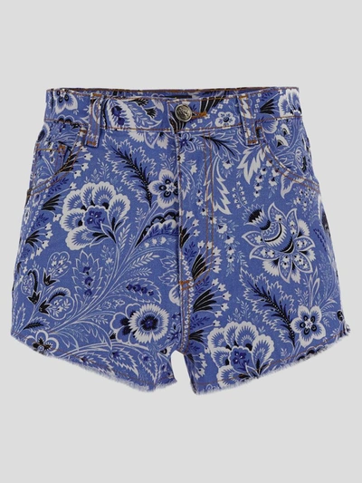 Etro Bandana-print Denim Shorts In Blue