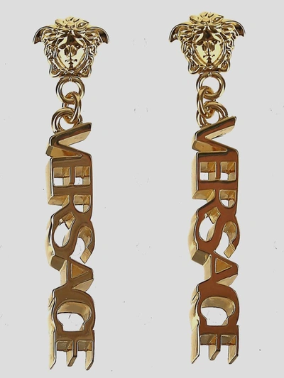 Versace Gold Medusa Logo Drop Earrings