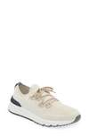 Brunello Cucinelli Suede-trimmed Stretch-knit Sneakers In Beige