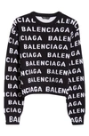 Balenciaga All Over Logo Wool Blend Sweater In Black,white