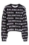 Balenciaga Women Allover Logo Wool Cropped Sweater In Black/ White