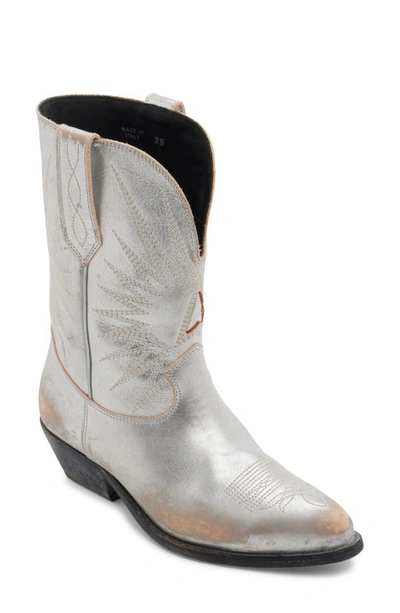 Golden Goose Wish Star Metallic Distressed Cowboy Boots In Silver