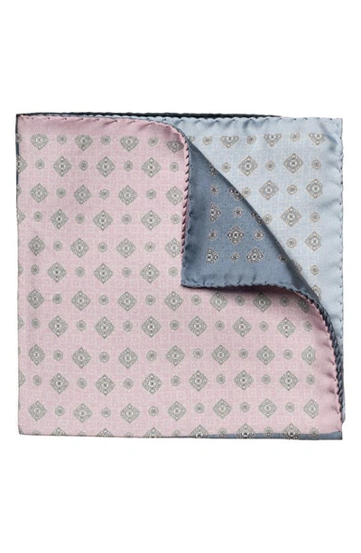 Eton Patchwork Silk Pocket Square In Navy Pink