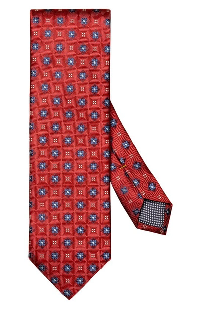 Eton Neat Floral Medallion Silk Tie In Medium Red