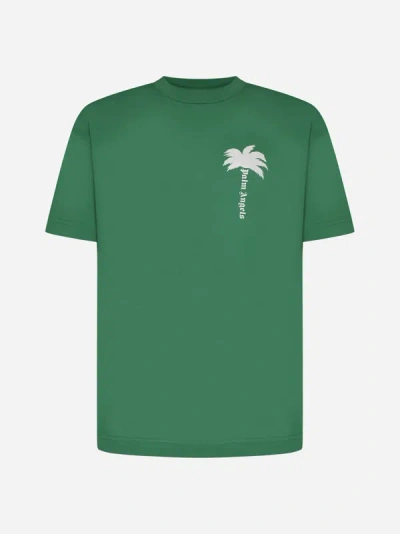 Palm Angels Palm Logo T-shirt In Green,off White
