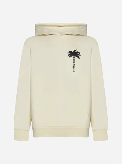 Palm Angels Logo Printed Hoodie In Off White,black