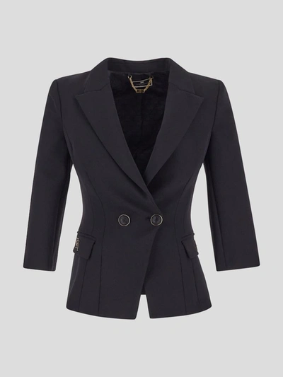 Elisabetta Franchi Double-breasted Crêpe Jacket In Black