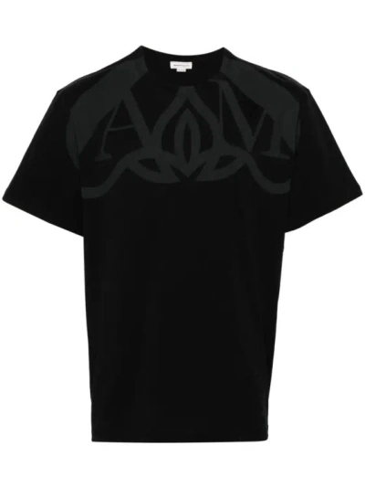 Alexander Mcqueen Half Seal-print Cotton T-shirt In Black