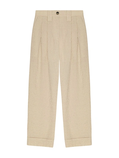 Ganni Textured Suiting Mid Waist Pants In Grey