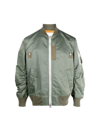 Sacai Bomber Jacket With Baseball Style Collar In Green