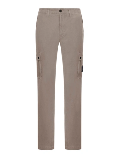 Stone Island Cargo Pants With Logo Patch And Pockets In Stretch Cotton In Grey