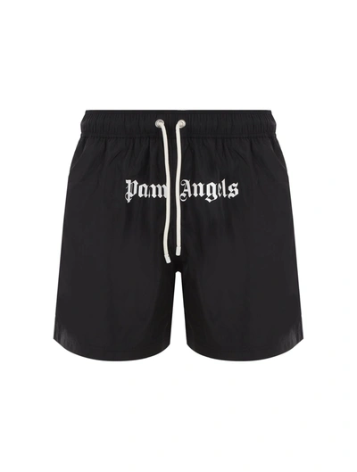 Palm Angels Logo Swimsuit In Black,white