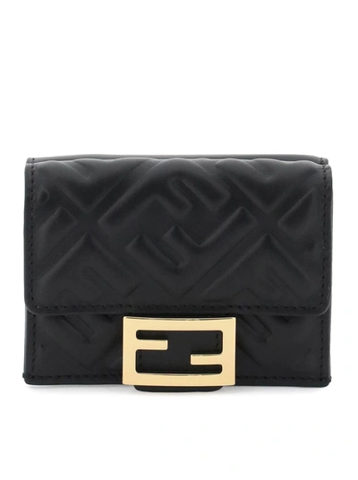Fendi Nappa Tri-fold Micro Wallet In Black