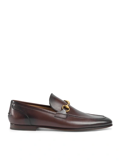 Gucci Jordaan Leather Loafers In Brown