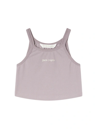 Palm Angels Logo-print Cropped Tank Top In Pink & Purple