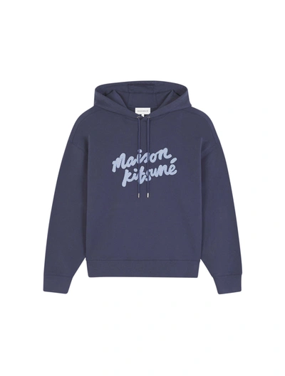 Maison Kitsuné Maison Kitsune Handwriting Oversize Hoodie In Blue