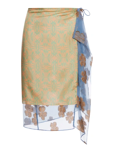 Dries Van Noten Blue & Pink Wrap Midi Skirt In Yellow & Orange