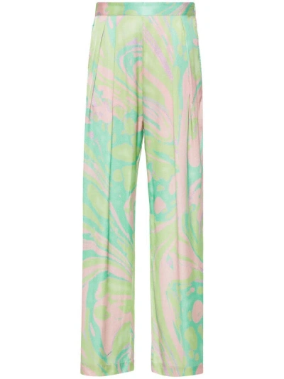 Pinko Abstract-print Straight-leg Trousers In Green