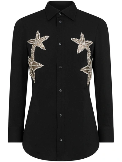 Dsquared2 Star-appliqué Crystal-embellished Shirt In Black