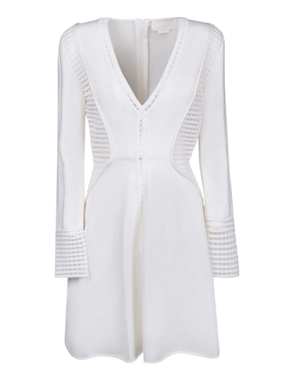Genny Perforated-detailing V-neck Dress In White