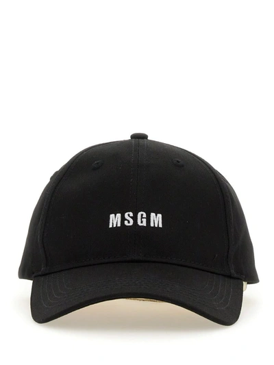 Msgm Logo-embroidered Baseball Cap In Black