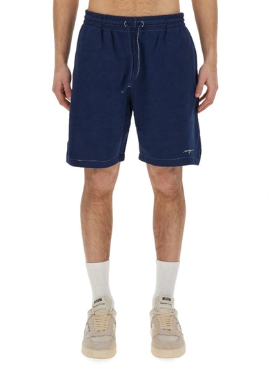 Msgm Bermuda Shorts With Embroidered Logo In Blue