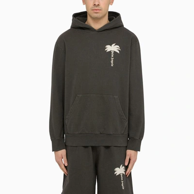 Palm Angels Dark Hoodie With Logo Print In Gray