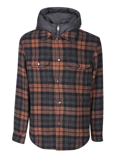 Woolrich Detachable Hhod Down Overshirt Jacket In Brown