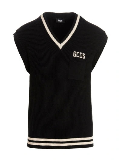 Gcds Low Band Logo Knit Vest In Black