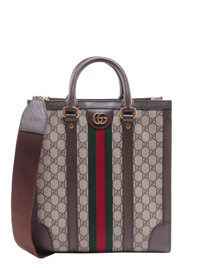 Gucci Gg Supreme Fabric And Leather Handbag With Iconic Web Band In Burgundy