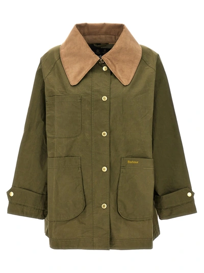Barbour Hutton Corduroy-trimmed Coated-cotton Jacket In Verde