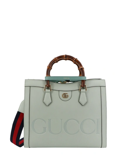 Gucci Leather Handbag With Bamboo Handles With Metal Gg Logo In Gray