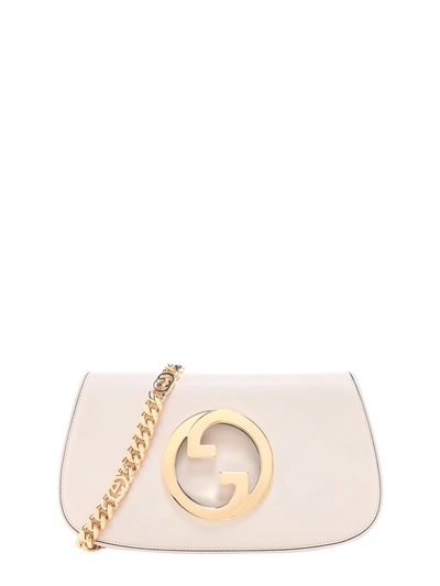 Gucci Leather Shoulder Bag With Frontal Double G In White
