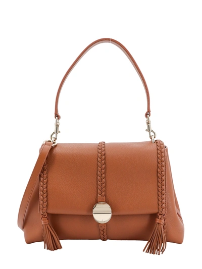 Chloé Leather Shoulder Bag With Engraved Logo In Brown