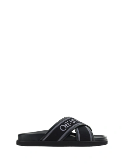 Off-white Cloud Criss Cross Leather Slide Sandals In 블랙