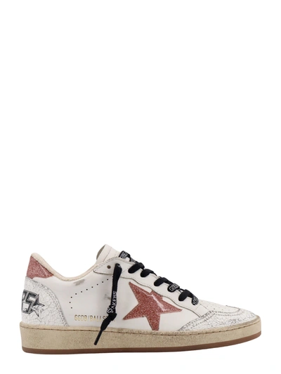 Golden Goose Leather Sneakers With Glitter Details In White