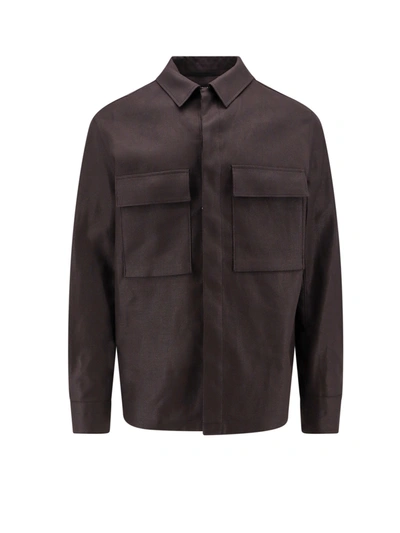 Zegna Linen Shirt Jacket In Black