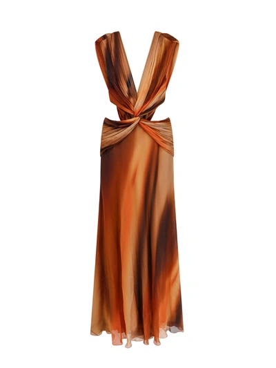 Alberta Ferretti Long Silk Dress In Multicolor