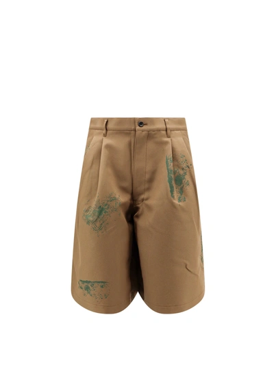 Comme Des Garçon Shirt Nylon Bermuda Shorts With Colored Print In Brown