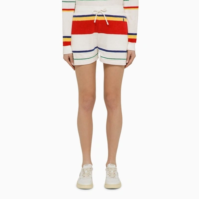 Polo Ralph Lauren White Multi-coloured Striped Terry Shorts In Multicolor