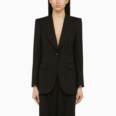 Dolce & Gabbana Dolce&gabbana Single-breasted Pinstripe Jacket In Wool Women In Black