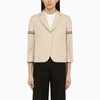 Thom Browne Cropped Striped Grosgrain-trimmed Canvas Blazer In Beige