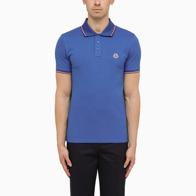 Moncler Cotton Polo Shirt With Logo In Blue