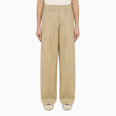 Golden Goose Wide Sand-coloured Wool Trousers In Grey