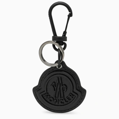 Moncler Black Leather Keyring With Logo