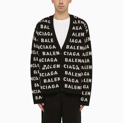 BALENCIAGA BALENCIAGA | ALLOVER BLACK AND WHITE LOGO CARDIGAN