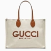 GUCCI BIG BEIGE CANVAS TOTE BAG WITH LOGO